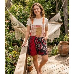 Karma Nepal Craft Kantha Patchwork Shortalls Boho Hippie Festival EUC One Size